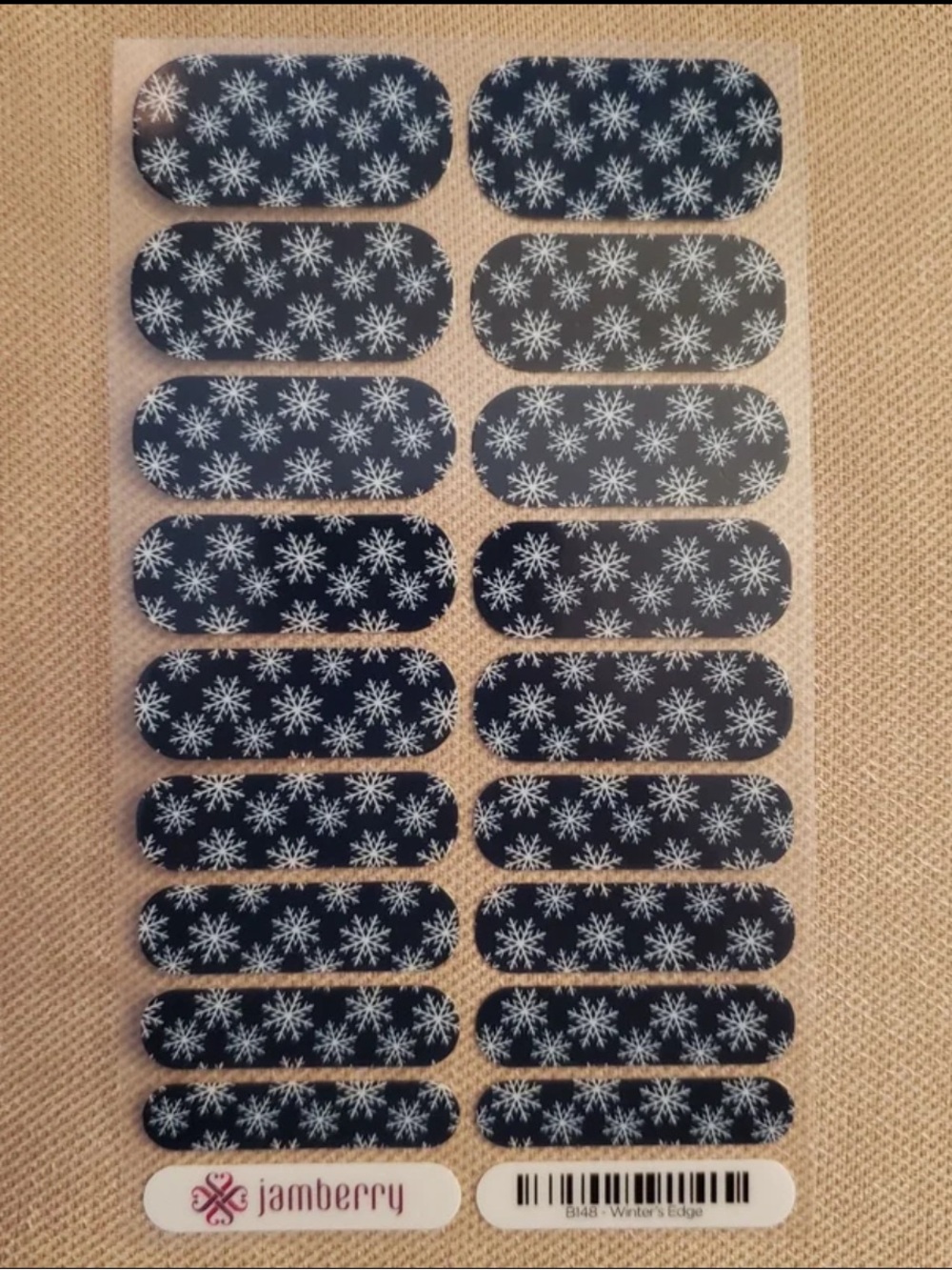 Jamberry Nail Wraps Full Sheet Winter's Edged B148 Christmas Snowflake Black